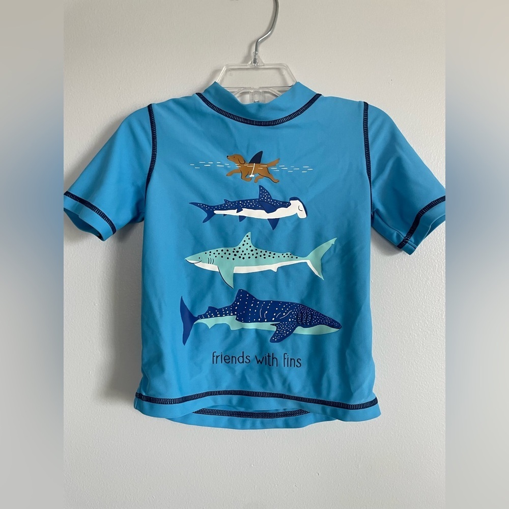 Carter's Blue Swim Rashguard shirt with Shark Design-friends with fins. Size 3T